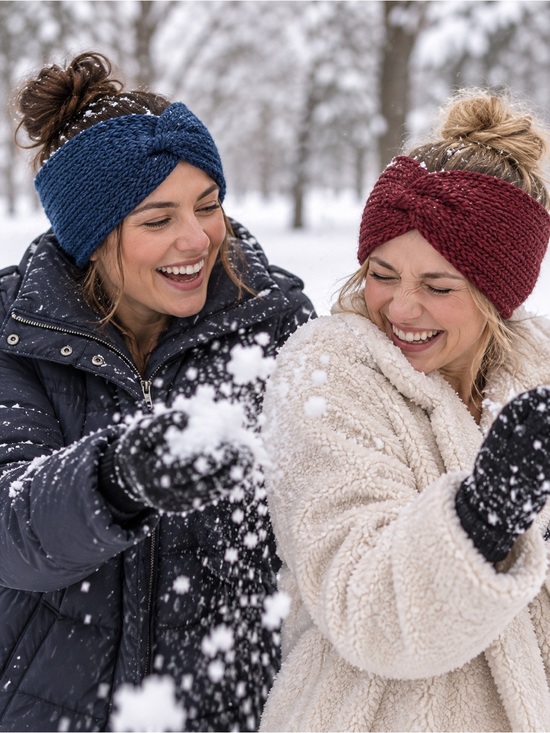 Hand Crafted Accessories - Handmade Knit Twist Front Ear Warmer Headband | Choose Blue or Burgundy